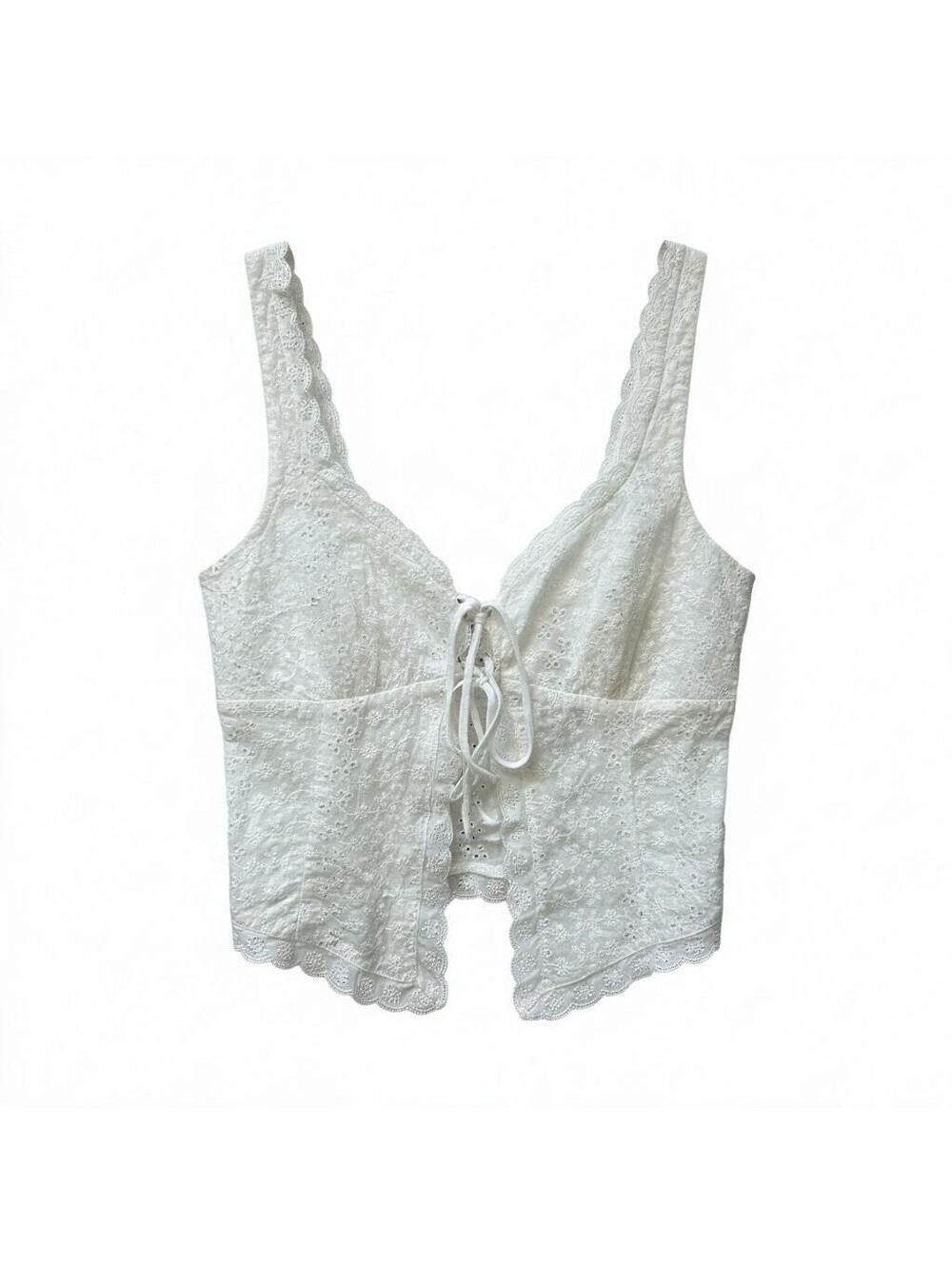 Aeropostale Women's White Eyelet Lace-Up Crop Top Tank XL Cotton Blend